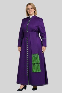 Episcopal Women's Roman Purple Cassock with Green Trim