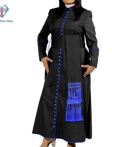 Ladies Black Cassock With Blue Trim