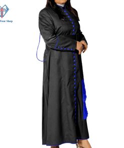 Ladies Black Cassock With Blue Trim