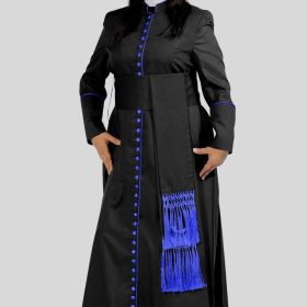 Black Cassock for Women with Royal Blue Trim & 33 Button