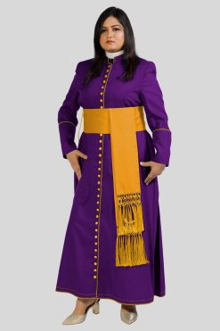 Ladies Purple Cassock with 33 Buttons & Gold Trim