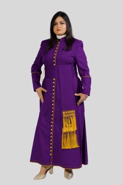 Ladies Purple Cassock with 33 Buttons & Gold Trim