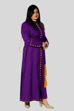 Ladies Purple Cassock with 33 Buttons & Gold Trim