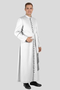 Lightweight White Clergy Cassock with Black Trim