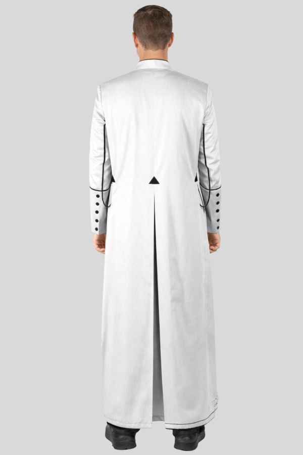 Lightweight White Clergy Cassock with Black Trim