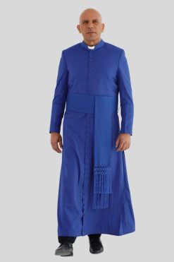 Regal Blue Clergy Cassock with 33 Buttons Honoring Faith in Style