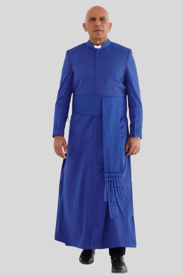 Regal Blue Clergy Cassock with 33 Buttons Honoring Faith in Style