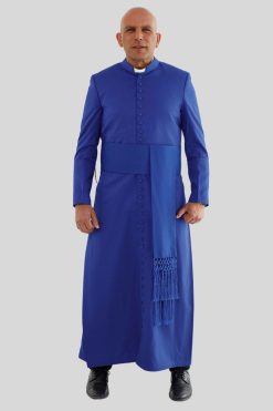 Regal Blue Clergy Cassock with 33 Buttons Honoring Faith in Style