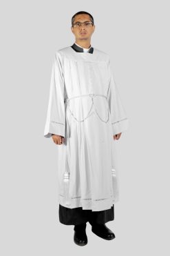 Square Neck Liturgical Alb with Decorative Lace