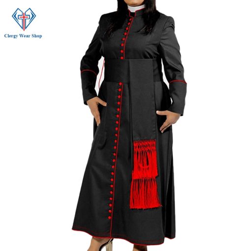 Women Clergy Robe Black with Red