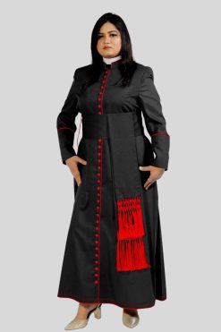 Women Clergy Robe with Bold Red Trim & 33 Buttons