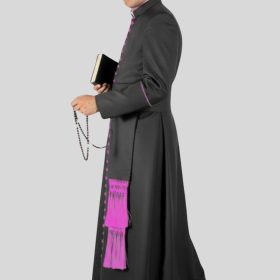 Classic Black House Cassock for Bishop Featuring Purple Trim