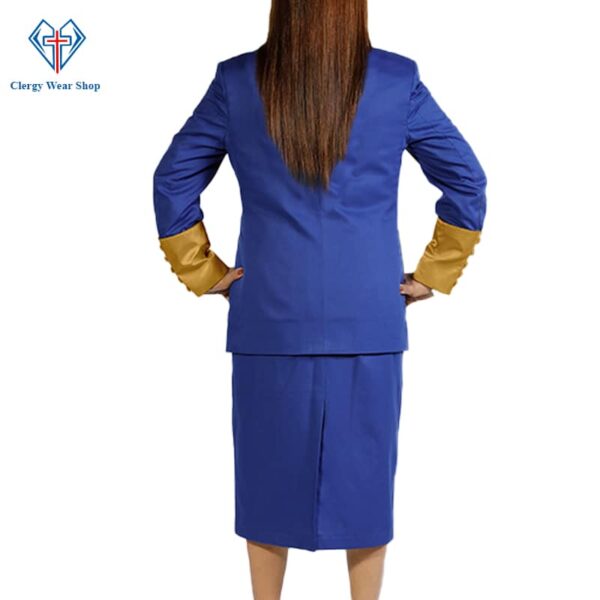 Clergy Suit for Womens Blue with Golden Piping