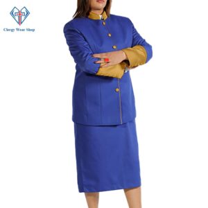Clergy Suit for Womens Blue with Golden Piping