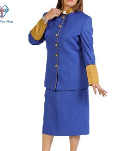 Clergy Suit for Womens Blue with Golden Piping