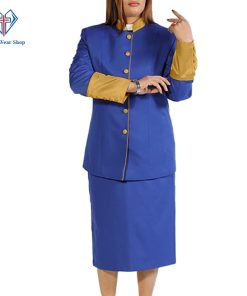 Clergy Suit for Womens Blue with Golden Piping