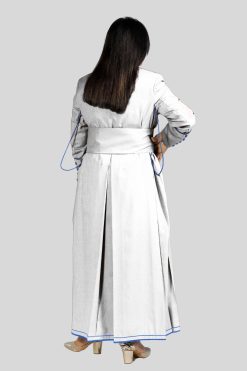 Elegent White Cassock with 33 Buttons & Blue Trim