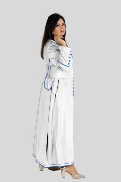 Elegent White Cassock with 33 Buttons & Blue Trim