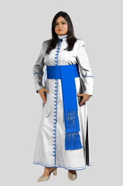 Elegent White Cassock with 33 Buttons & Blue Trim