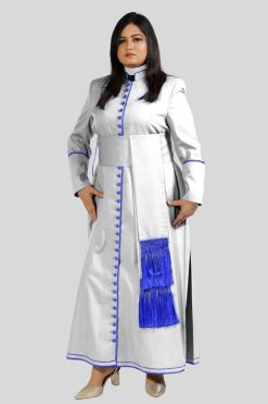 Elegent White Cassock with 33 Buttons & Blue Trim
