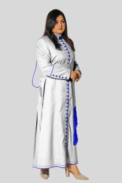 Elegent White Cassock with 33 Buttons & Blue Trim