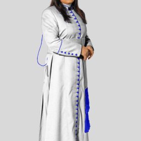 Elegent White Cassock with 33 Buttons & Blue Trim