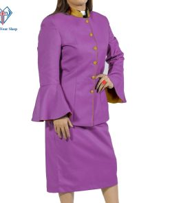 Ladies Clergy Suit Purple Flared Sleeve with Golden Trim