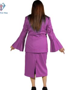 Ladies Clergy Suit Purple Flared Sleeve with Golden Trim