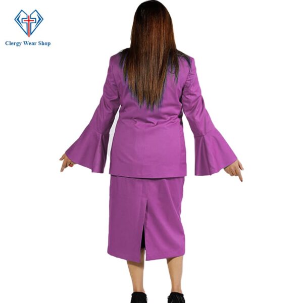 Ladies Clergy Suit Purple Flared Sleeve with Golden Trim