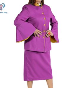 Ladies Clergy Suit Purple Flared Sleeve with Golden Trim