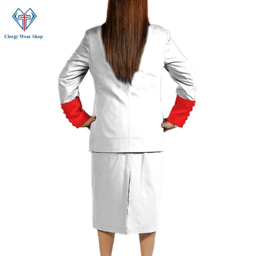 Ladies Clergy Skirt Suit White with Red Piping