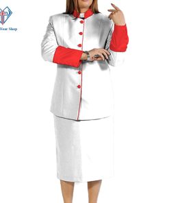 Ladies Clergy Skirt Suit White with Red Piping