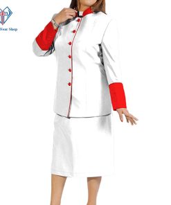 Ladies Clergy Skirt Suit White with Red Piping