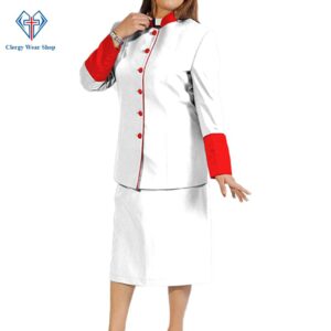 Ladies Clergy Skirt Suit White with Red Piping