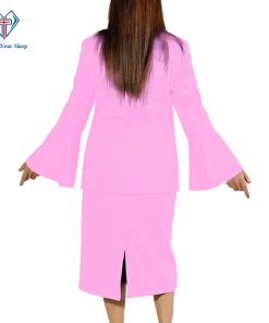 Ladies Clergy Suit Pink Flared Sleeve with white Trim (3)