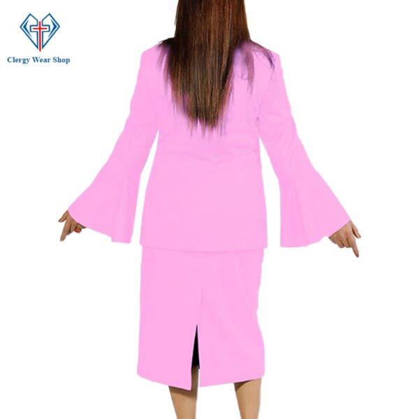 Ladies Clergy Suit Pink Flared Sleeve with white Trim (3)