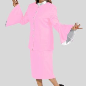 Pink Clergy Suit with White Trim and Flared Sleeves