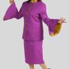 Ladies Clergy Suit Purple with Golden Trim Finish Flared Sleeve