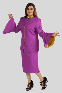 Ladies Clergy Suit Purple with Golden Trim Finish Flared Sleeve