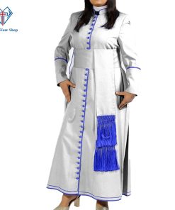 Ladies White Cassock With Blue Trim