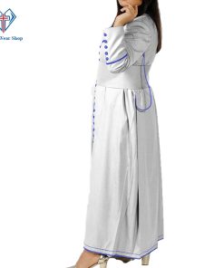 Ladies White Cassock With Blue Trim