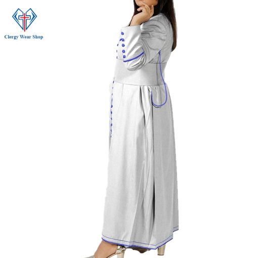 Ladies White Cassock With Blue Trim