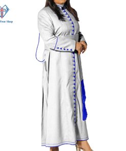 Ladies White Cassock With Blue Trim