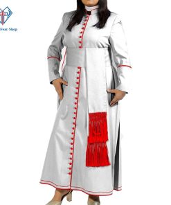 Ladies White Cassock With Red Trim