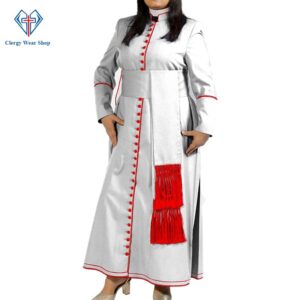 Ladies White Cassock With Red Trim