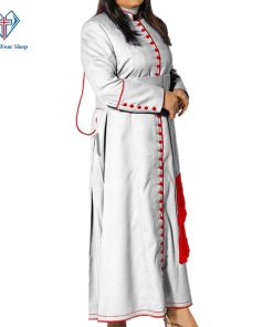 Ladies White Cassock With Red Trim