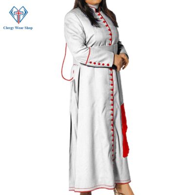 Ladies White Cassock With Red Trim