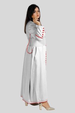 Ladies White Cassocks Cassock with Red Trim & 33 Buttons
