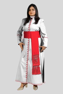Ladies White Cassocks Cassock with Red Trim & 33 Buttons