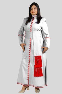 Ladies White Cassocks Cassock with Red Trim & 33 Buttons